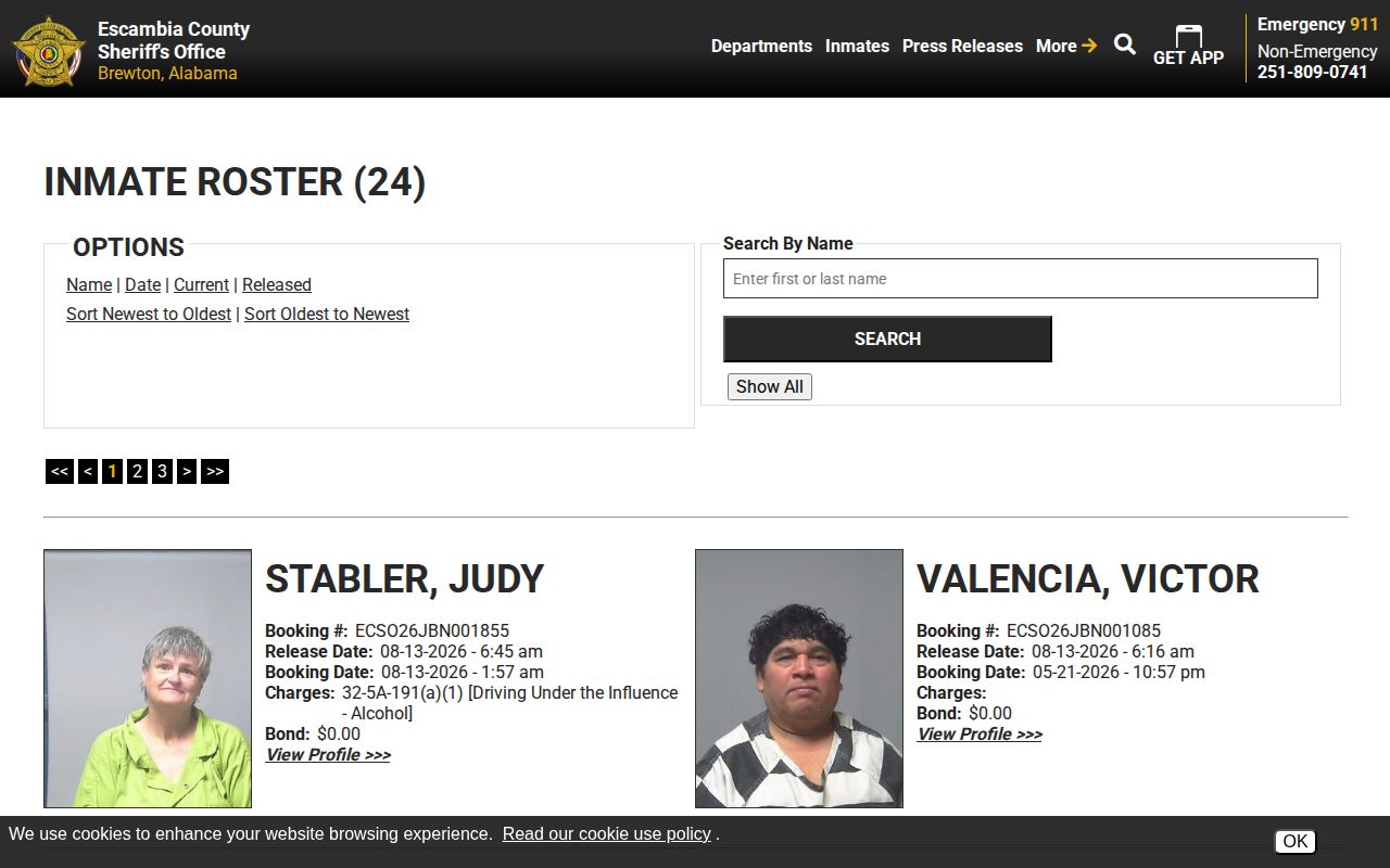 Escambia County 48-hour released booking record view