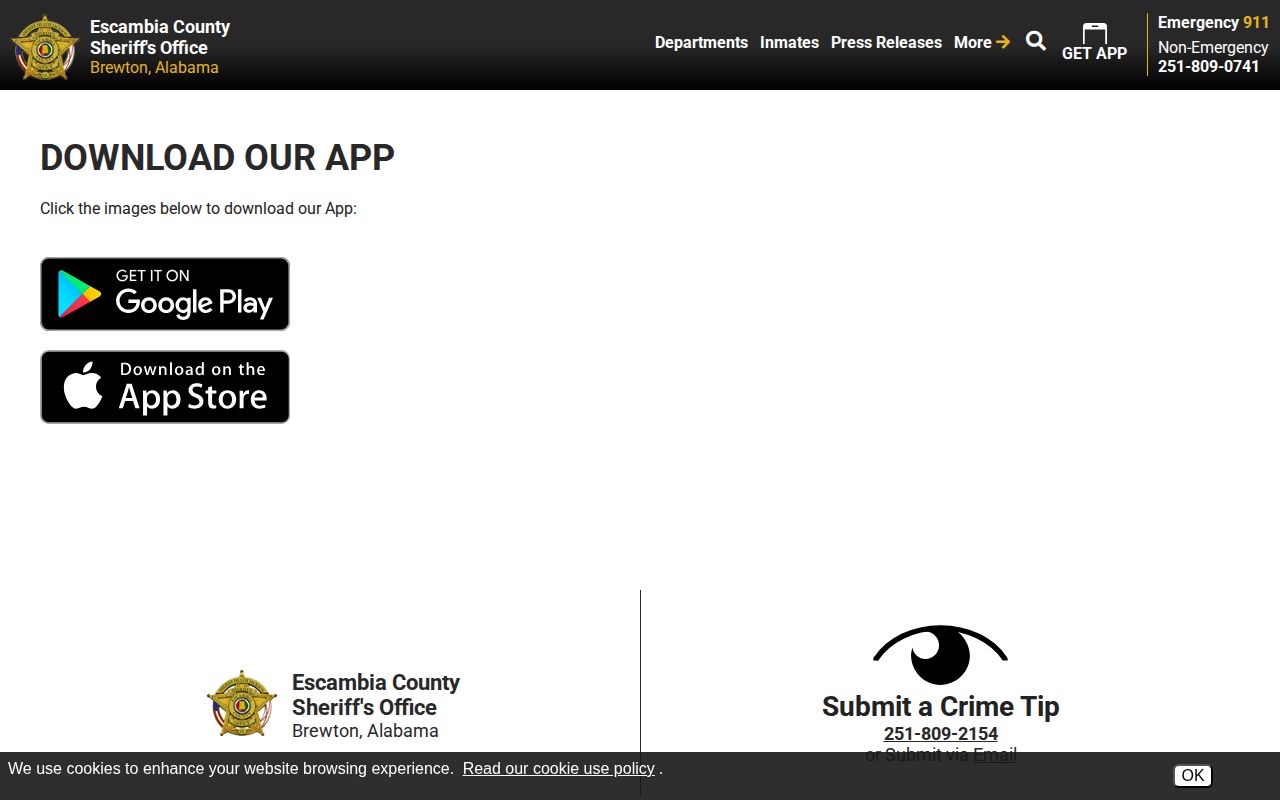 Escambia County Sheriff app booking information channel