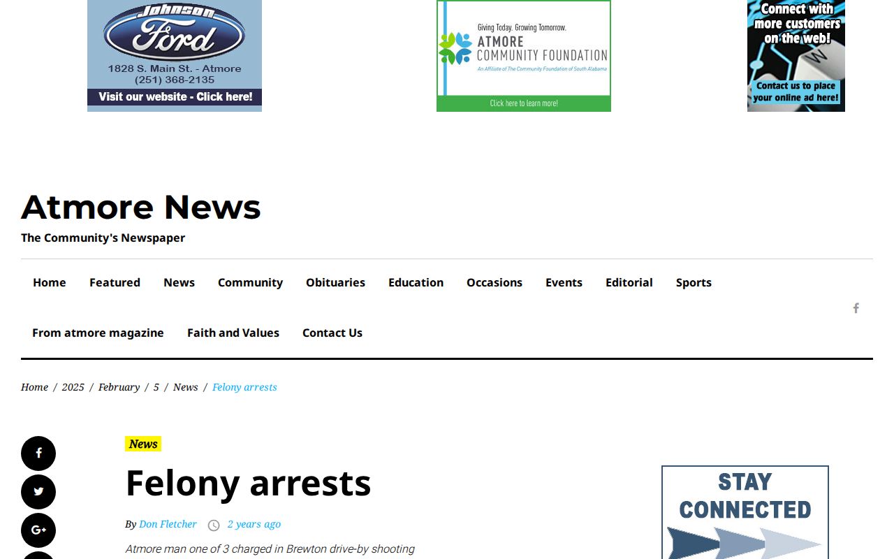 Escambia County arrest news example from Atmore News