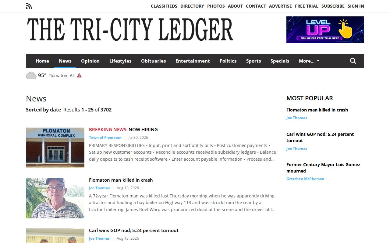 Escambia County crime news section from Tri-City Ledger